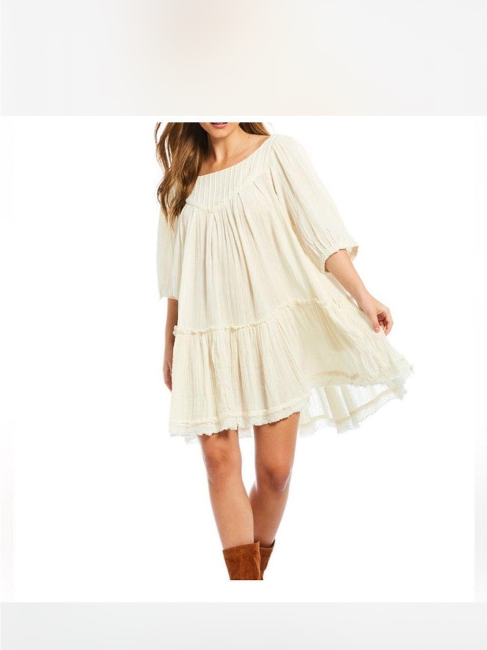 Free People NWT Cream Tiered Mini Dress M